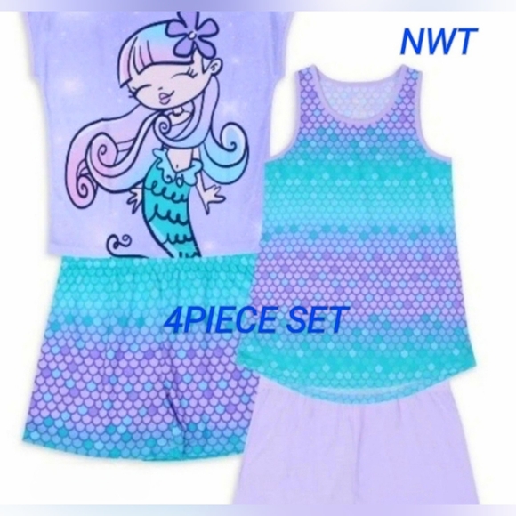 Mermaid Flamingo Pajamas Cute 4PC Set Shorts T-shirt Comfy Adorable 18 XXL NWT - Picture 11 of 12